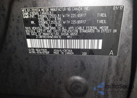 2017 Toyota Rav4 Le z USA, uszkodzony, nr VIN 2T3BFREVXHW598816